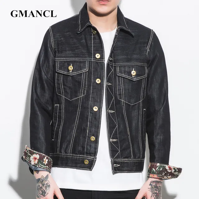 gmancl new black denim jacket hip hop streetwear coat men retro plus size black denim jacket