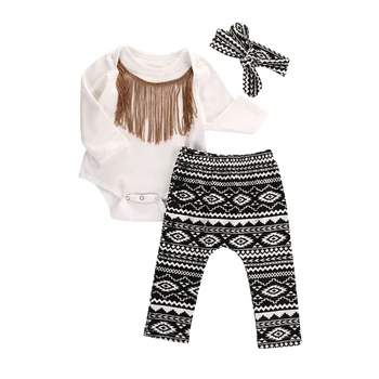 

Tops Long Sleeve + Pants + Headband Legging Baby Girl Outfits Set 3pcs Newborn Infant Baby Girls Clothes Tassels Bodysuits
