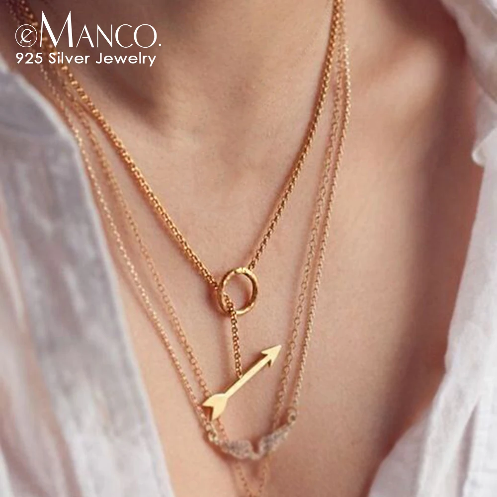 

e-Manco 925 Sterling Silver Pendant Necklace for Women Elegant Arrow Shape Statement Silver Necklaces Silver Chain Fine Jewelry