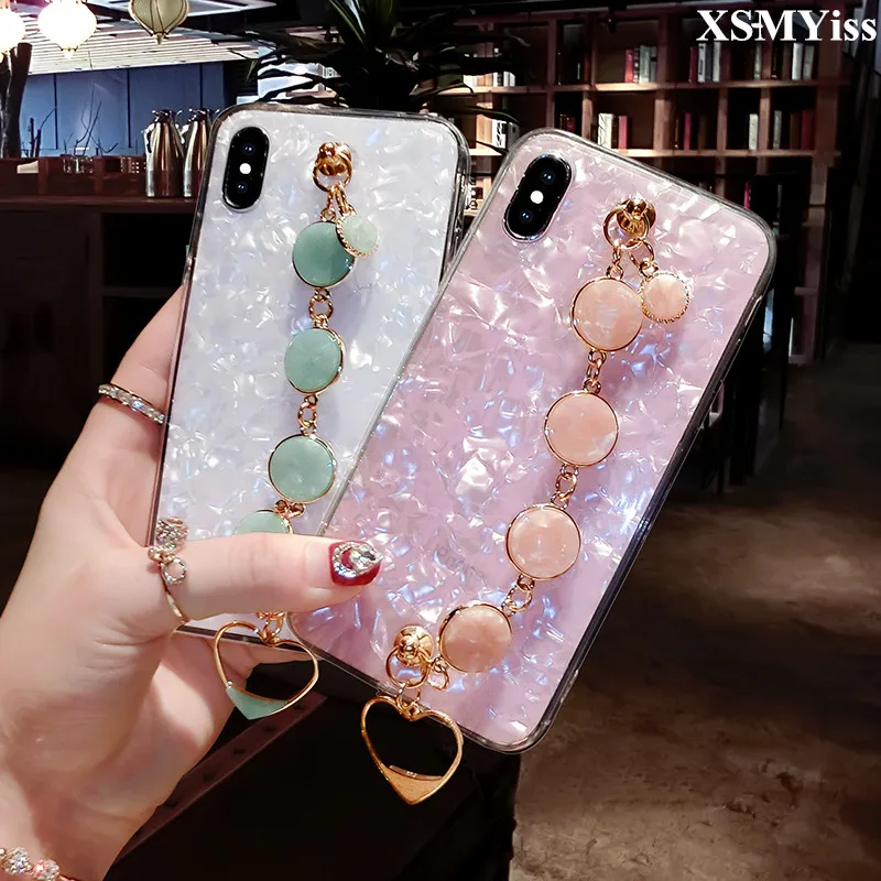XSMYiss Case For Samsung S7 edge S8 S9 Plus Note 8 Cute Glitter Gemstone Bracelet Pendant Phone case fundas coque |