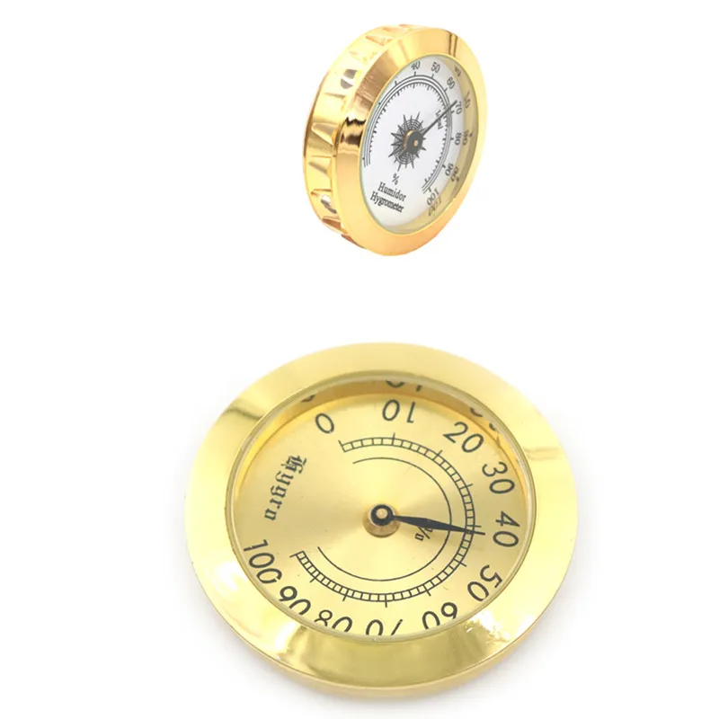 

50mm/37mm Round Glass Analog Hygrometer For Humidors Gold For Guitar Violin Cigar Tobacco Box 1pc