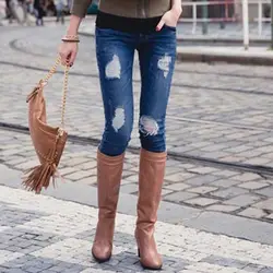 2018 джинсы с низкой талией Для женщин узкие брюки-карандаш джинсовые Рваные Джинсы бойфренда с отверстиями для женщины