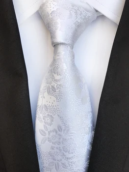 

8cm Fashion Men Formal Tie Pure White Embroidered Flowers Necktie to Match Shirts