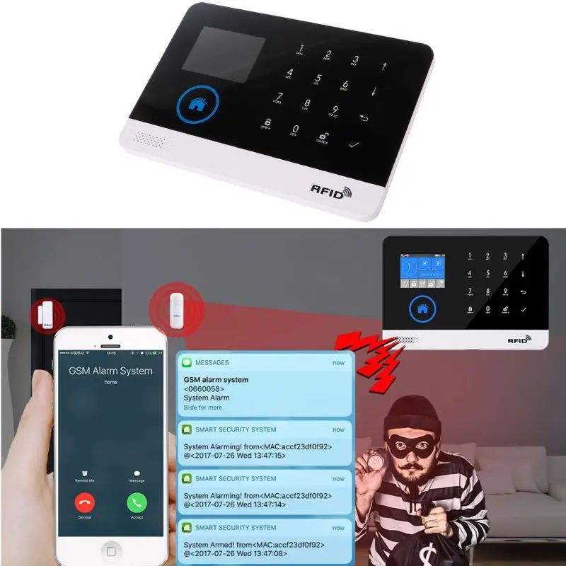 Домашняя безопасность беспроводной Wi-Fi GSM 3g GPRS Сигнализация приложение дистанционное управление RFID комплект приглашений