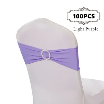 

100PC/Pack Premire Quality Solid Color Polyester Spandex Lycra Chair Bands Elastic Chair Sash with Blucke for Wedding Decor Bows