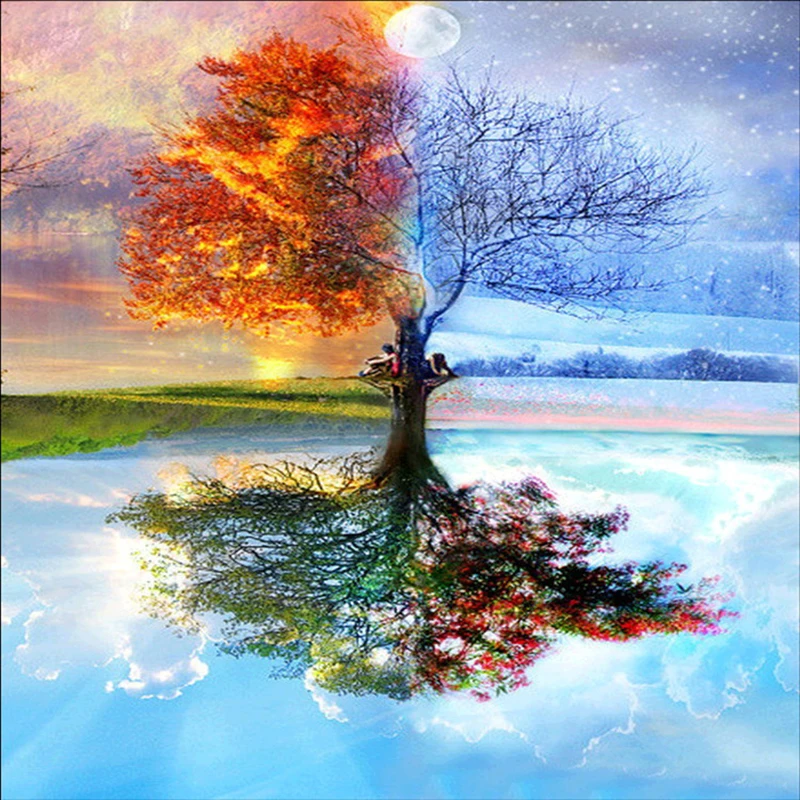 Colorful Seasons Tree Pattern 5D DIY Diamond Painting Tree Diamond