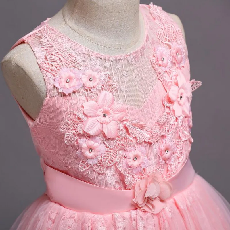 От 4 до 14 лет, новинка, розовое, белое, детское платье принцессы с цветочным рисунком для девочек, свадебное платье для выпускного вечера с фатиновой кружевной юбкой-пачкой без рукавов, Vestidos