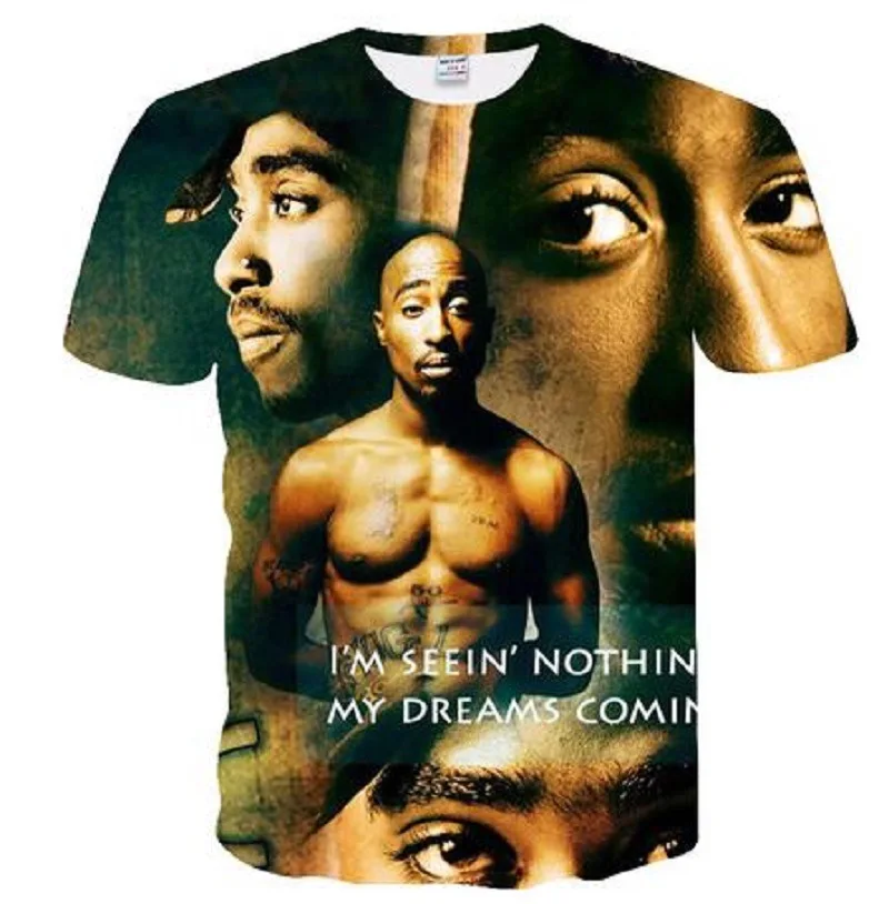 Новая Футболка me Harajuku стильная футболка для женщин/мужчин Tupac 2pac 3d Футболка с принтом персонажа хип-хоп футболки размер Прямая