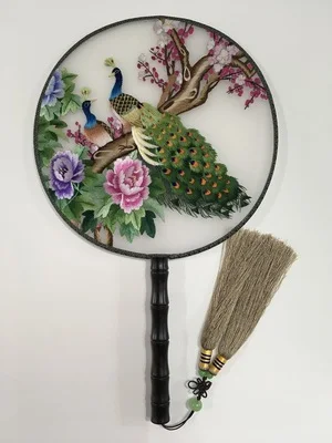 

Handmade 100% Mulberry Silk Finished Suzhou Embroidery round fan double-sided embroidery animals birds and flowers fan 7