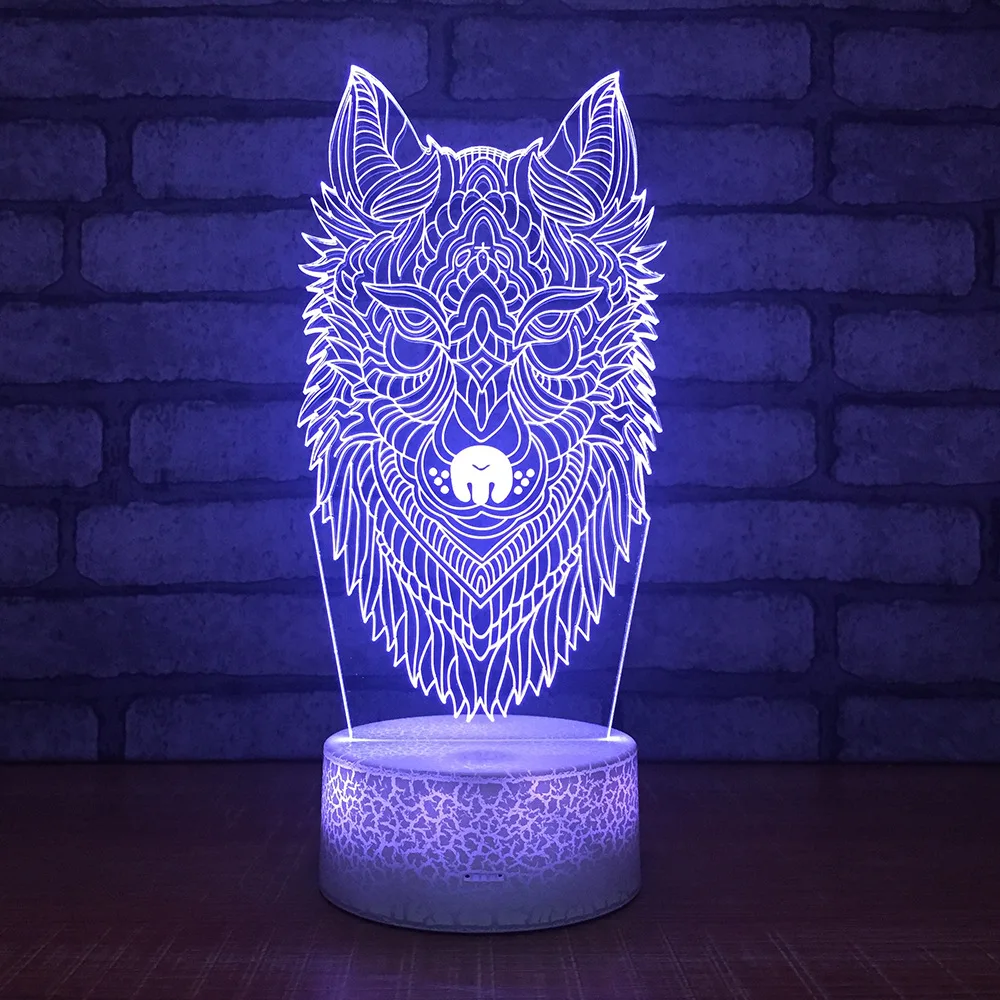 

New Wolf Head Mask Night Light Colorful Color Led 3d Lamp Special Decorative Atmosphere 3d Light Fixtures