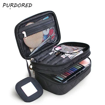 

PURDORED 1 Pc Double Layers Cosmetic Bag Waterproof Women Makeup Bag Large Capacity Travel Makeup Organizer Case Storage Bag