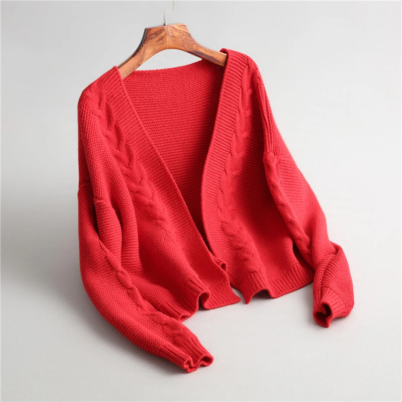 Женский вязаный кардиган пальто сплошной цвет Свободный Повседневный свитер и вязаный кардиган свитер