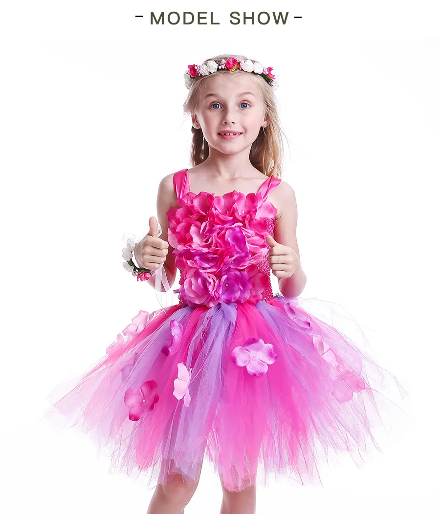 Hydrangea Flower Tutu Dress for Girls Wedding Birthday Party Photo Clothing Baby Girl Petals Dress Handmade Kids Pageant Dress (5)