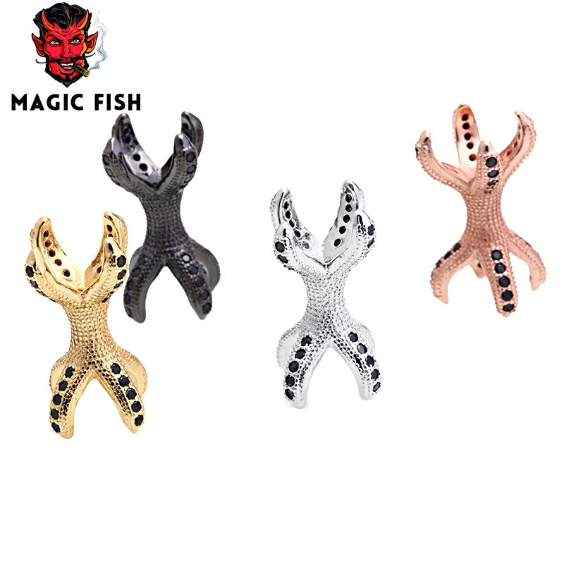 

Magic Fish Bead caps DIY lovers' beads bracelet Copper Double Charms Inlaid black zircon unicorn perolas para artesanato atacado