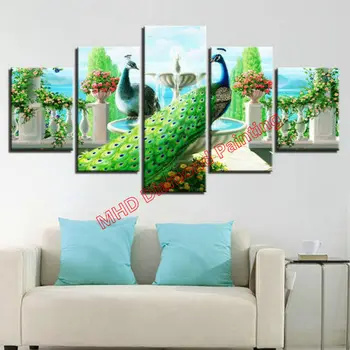 

DIY Diamond Painting Peacock DIY Diamond Drawing Cross Stitch Full & Round 3d Crystal Mosaic Living Room Decoration Peacock 5pcs