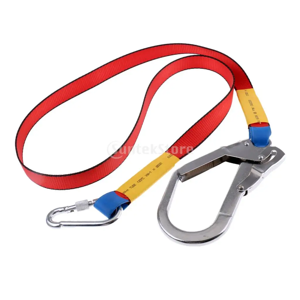 22KN Outdoor Climbing Harness Belt Safety Lanyard Fall Protection with Carabiner Snap Hook