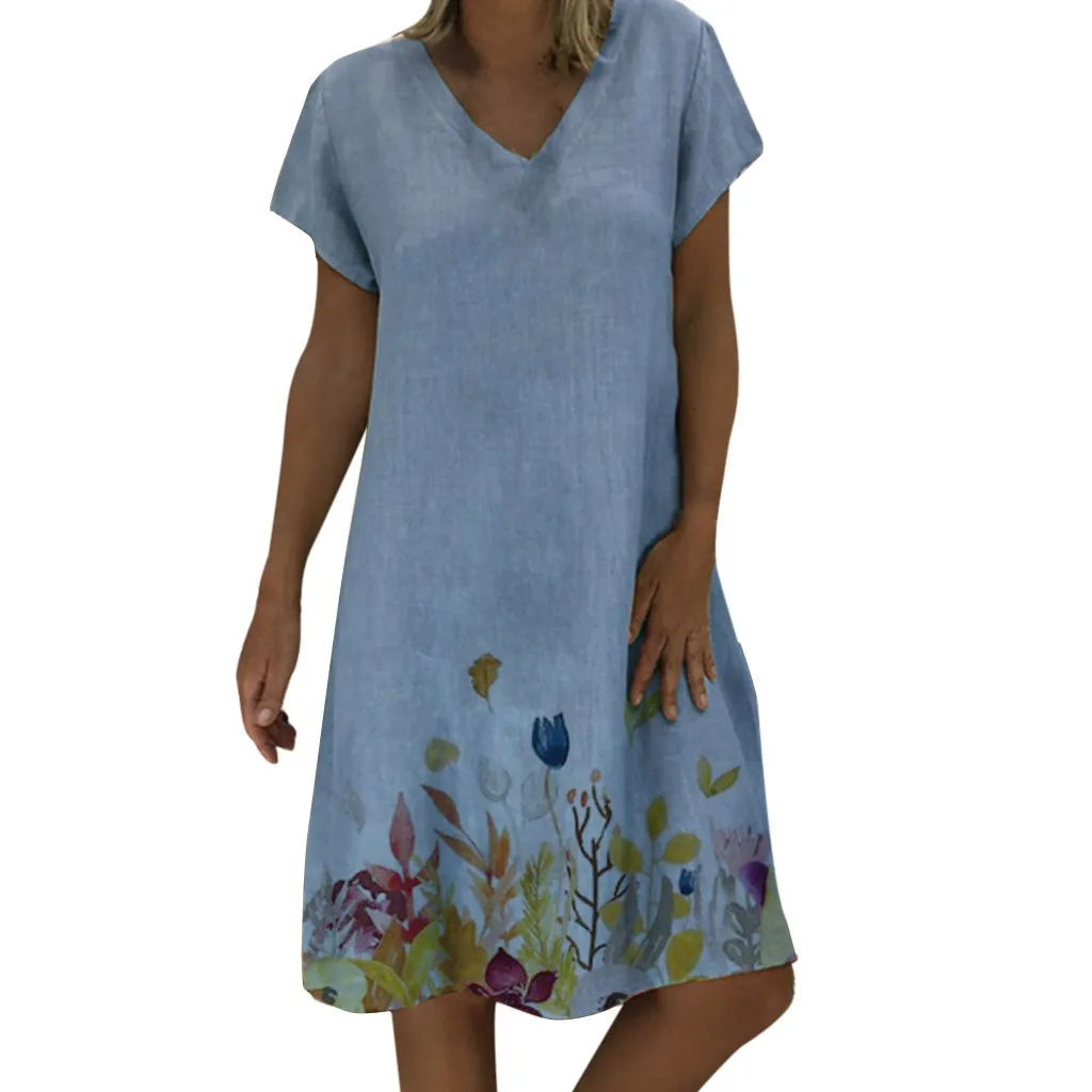 

Jaycosin clothes Women Casual Dresses ladys Summer Floral Print V-Neck Short Sleeve spring Mini Dress