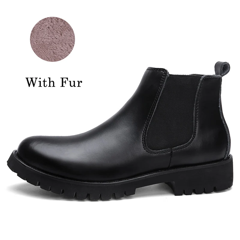 PINSV/ г.; зимние ботинки «Челси»; мужские Качественные теплые ботильоны; мужские плюшевые зимние ботинки в британском стиле; большие размеры 38-45 - Цвет: Black With Fur