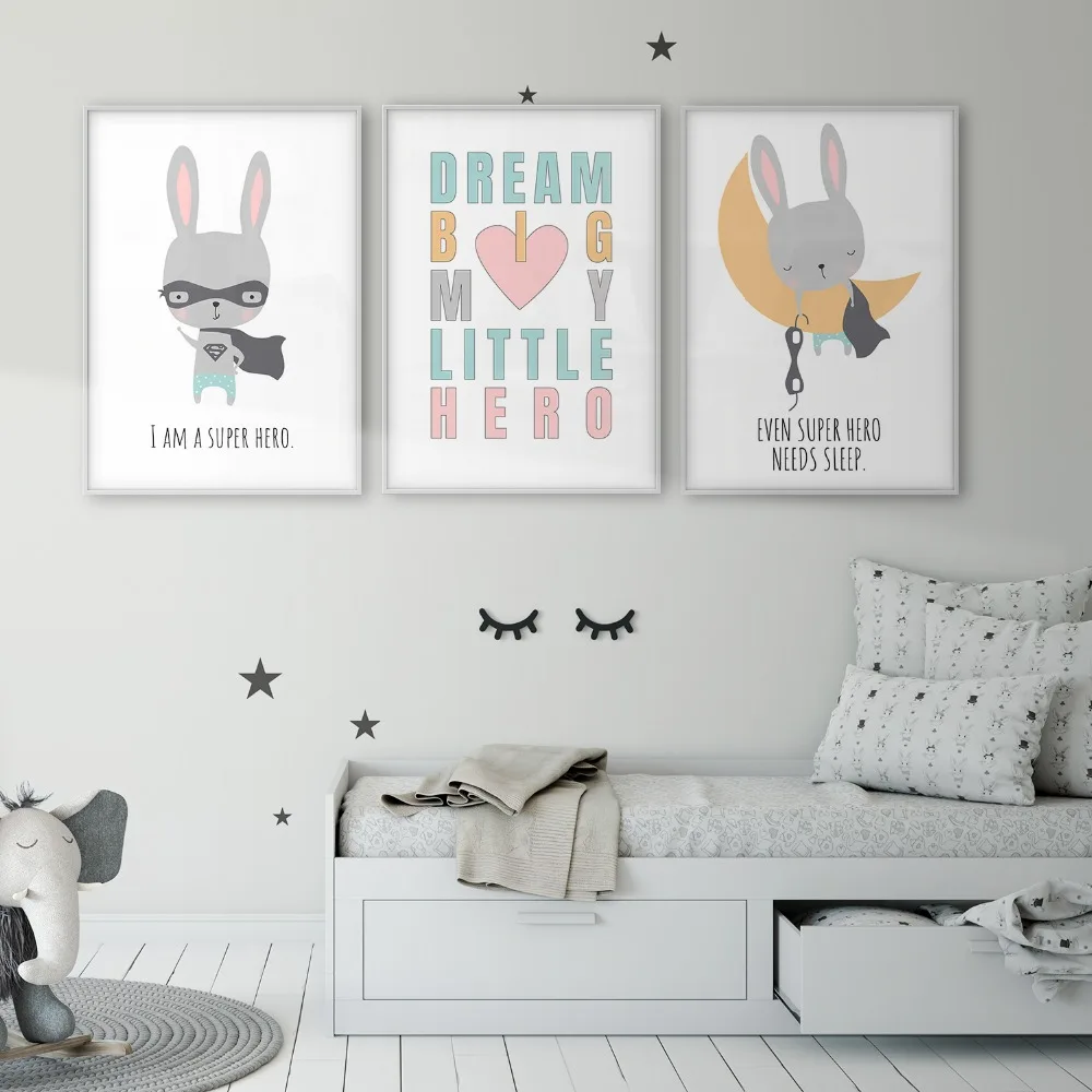 Постер для детской комнаты Super Hero Rabbit настенный художественный холст декор
