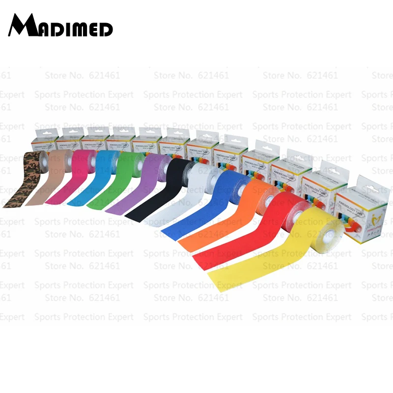 MADIMED 12 цветов/лот хлопковая кинезиологическая лента эластичная клейкая спортивный пластырь для мышц, сужающийся для занятий спортом