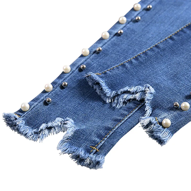 Summer Plus Size Skinny Side Pearl Beading White Wash Capris Jeans 4Xl 5Xl Light Blue Women Casual Stretch Denim Pants Trousers Summer Plus Size Skinny Side Pearl Beading White Wash Capris Jeans 4Xl 5Xl Light Blue Women Casual Stretch Denim Pants Trousers
