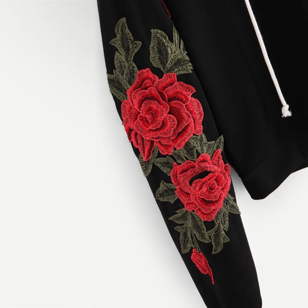 KANCOOLD Топ свитшоты Цветочная аппликация модная Толстовка с длинным рукавом пуловер с капюшоном Высокое качество Толстовка для женщин 2018DEC6