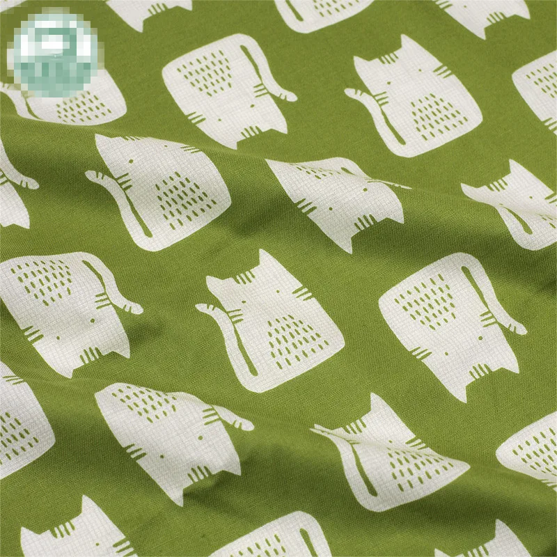

Original Design Fat Cats Cotton Fabric on Green by Yard/(Width:43"/110cm)
