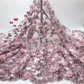 

3D Appliqued 5yards/lot african net lace fabric,nigerian lace fabric high quality french lace for wedding dress r83-59