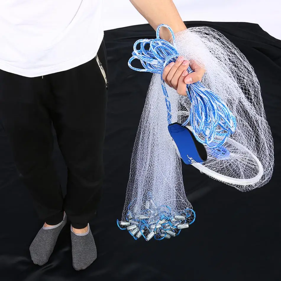

2.4m Nylon Monofilament Style Hand Throwing Fishing Net Casting Fishing Net Round Mesh With Ring Fishing Net Heavy Lead Sinkers