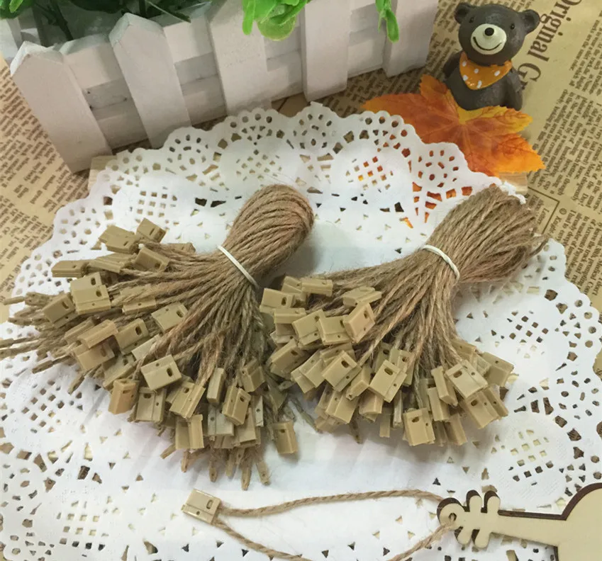 

1000PCS Hemp Flax String Hang Tag Lock Hang Tag Hemp String rectangle/round Snap Lock Pin Loop Fastener Ties