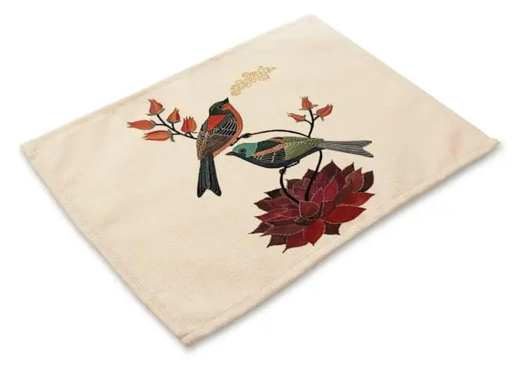 Printed Linen Placemat Place mat Table Mat hand draw bird polyester
