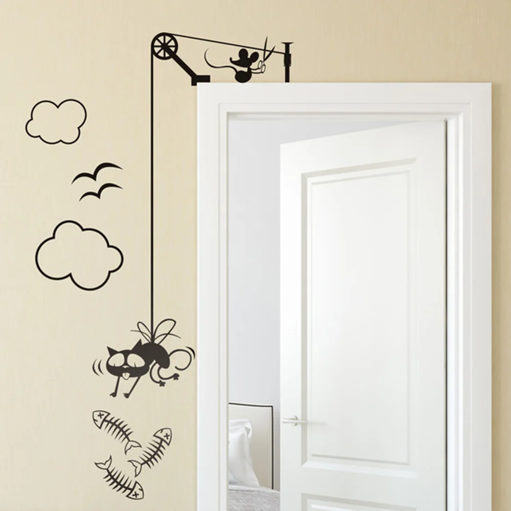 Fishing Cat Mouse Door Sticker Bedroom Bathroom Fish Cat Pet Animal Door Wall Decal Vinyl Home Decor Mural Art Fishing Cat Mouse Door Sticker Bedroom Bathroom Fish Cat Pet Animal Door Wall Decal Vinyl Home Decor Mural Art