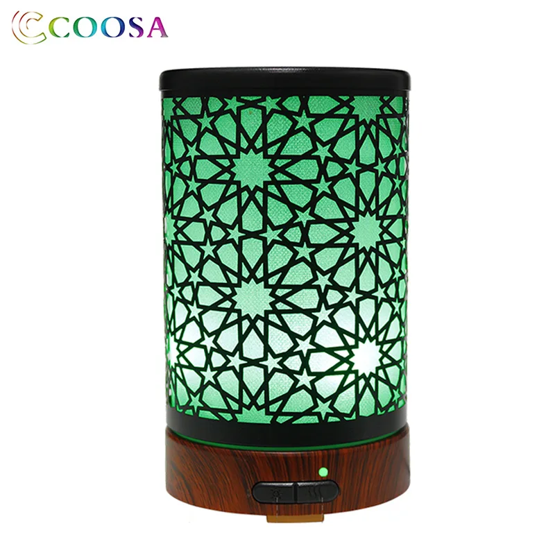 

COOSA Ultrasonic Air Humidifier 100ml Cool Mist 7 LED Lights Colors Metal Oil Diffuser Premium Aroma diffuser for Baby Bedroom