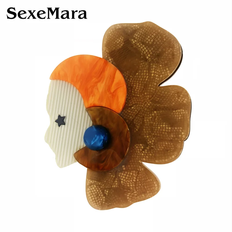 

SexeMara New Arrival Large Girl Acrylic Brooch Pin For Women Resin Cute Figure Broche Female Dresses Accessories Bouquet gift