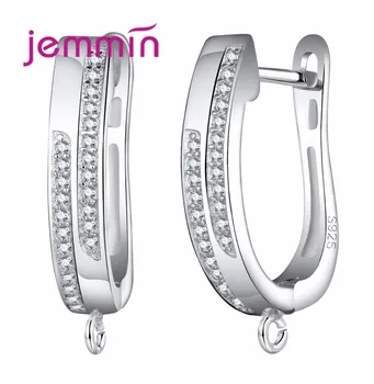 

925 Sterling Silver Color High Polished Hoop Earrings Paved with AAA Austrian CZ for Wedding Jewelry Women DIY Earrings