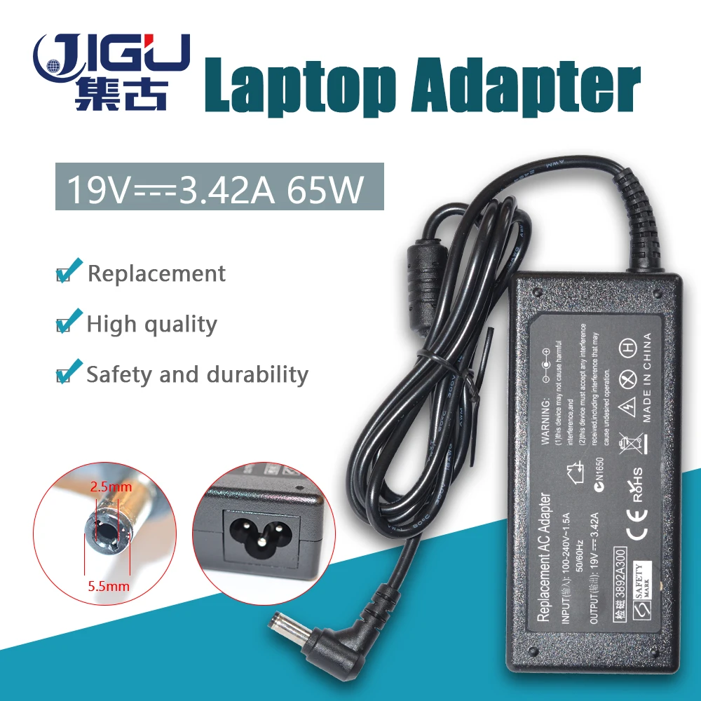 JIGU 19V 3.42A 65W Универсальный адаптер для ноутбука зарядное устройство Acer Gateway Toshiba HP