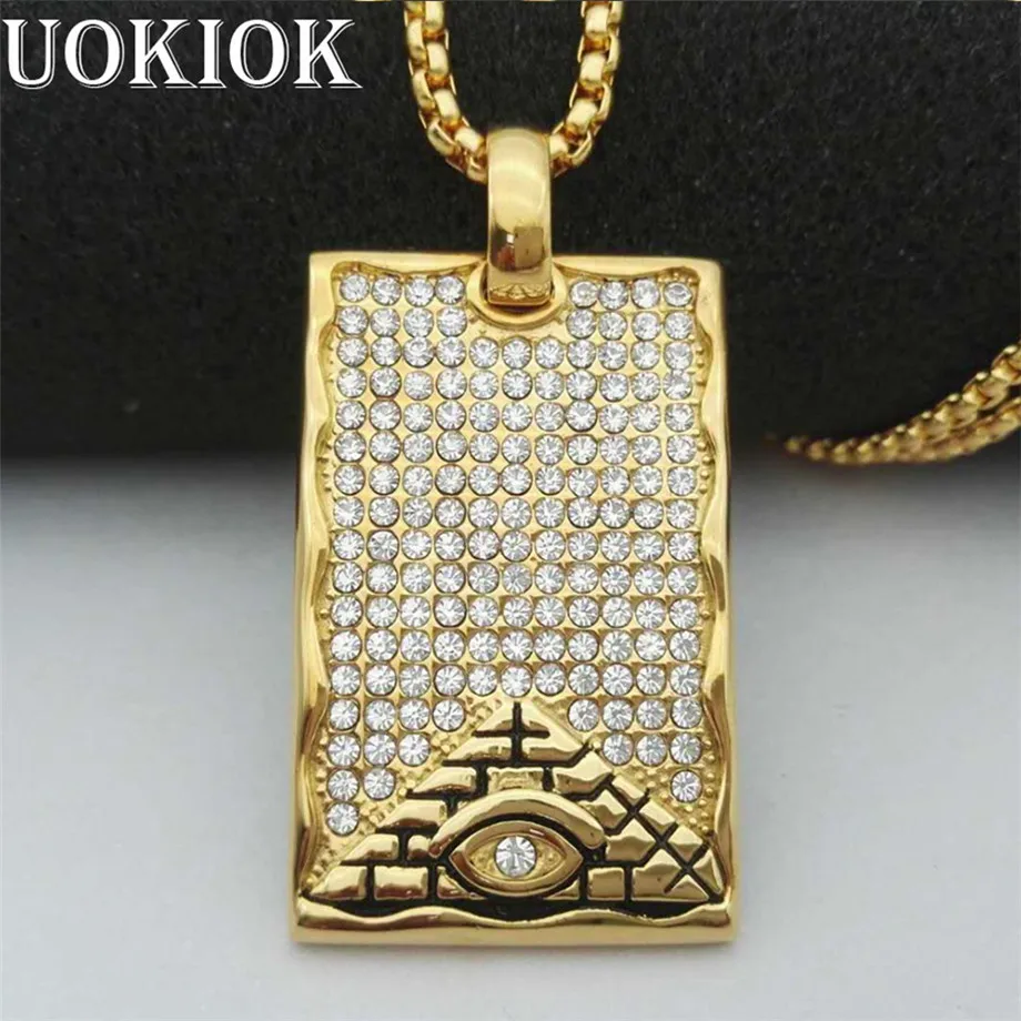 

Hip Hop Jewelry Egyptian Necklace New Arrival Eye of Horus Pendant Rhinestone Stainless Steel Necklace Iced Out Chain Mens Gift