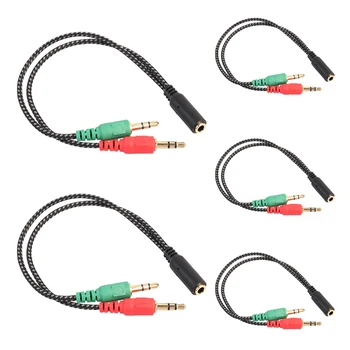 

5pcs Stereo 3.5mm Jack 1 to 2 Female Male Headphone Mic Aux Audio Y Splitter Cable for Headphones Microphone Laptop PC Computer