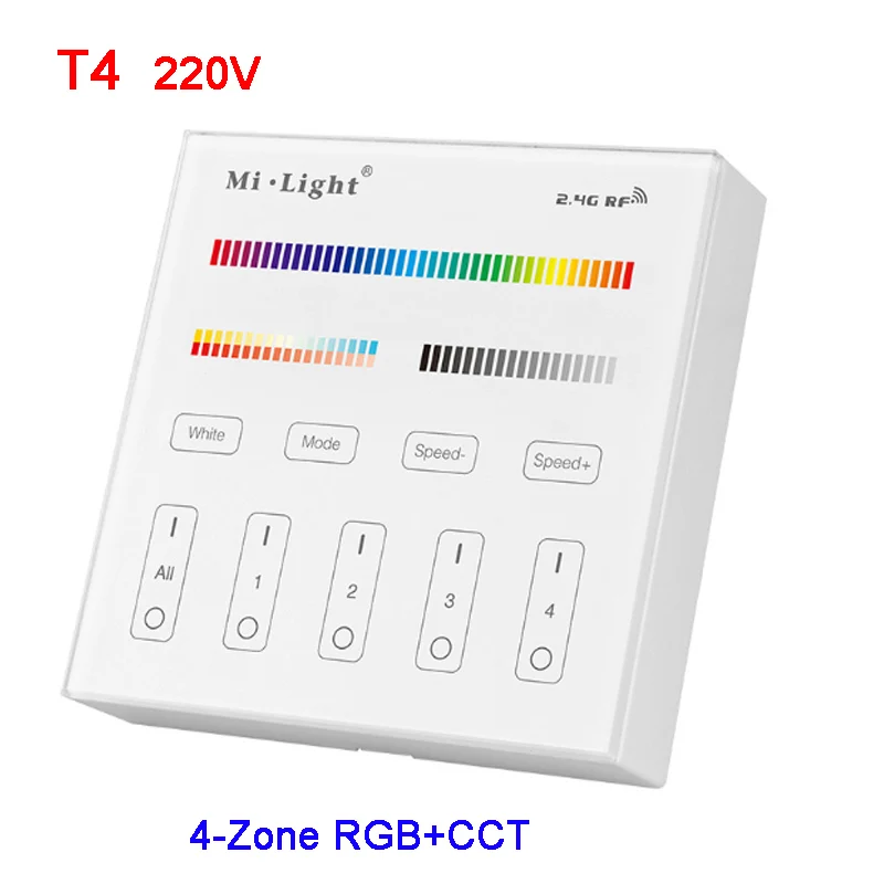 MiBOXER 2,4G 4 зоны Смарт сенсорная панель WiFi iBox RGB+ CCT/RGBWW контроллер светодиодной ленты FUT039/FUT092/FUT089/WL-Box1/B4/T4/B8 - Цвет: T4   220V