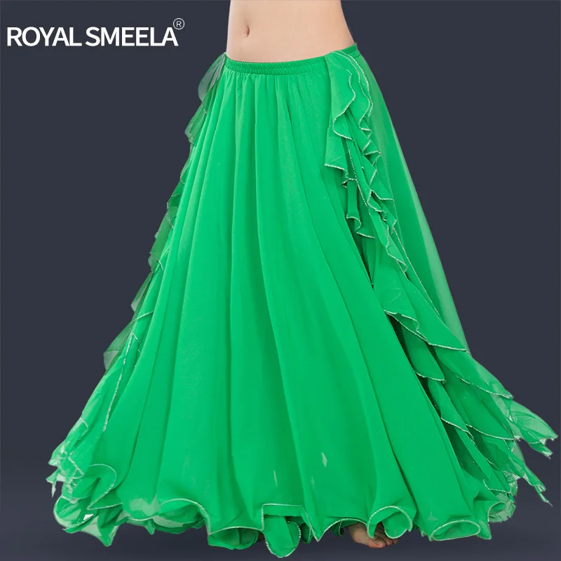 Леди юбка для танца живота шифон большие юбки Цыганский родовой Румба танцевальный костюм платье Фламинго танец живота одежда двойной слой D0707 - Цвет: Зеленый