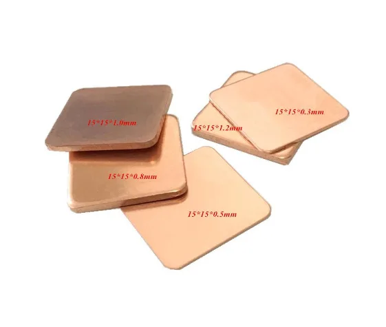 

10pcs 15mmx15mm 0.1mm 0.2mm 0.3mm 0.5mm 0.8mm 1mm 1.5mm 1.2mm Heatsink Copper Shim Thermal Pads for Laptop IC Chipset GPU CPU