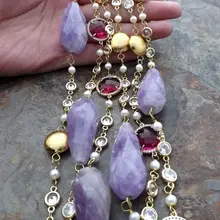 Шикарное! Ожерелье с натуральными фиолетовыми камнями и кристаллами