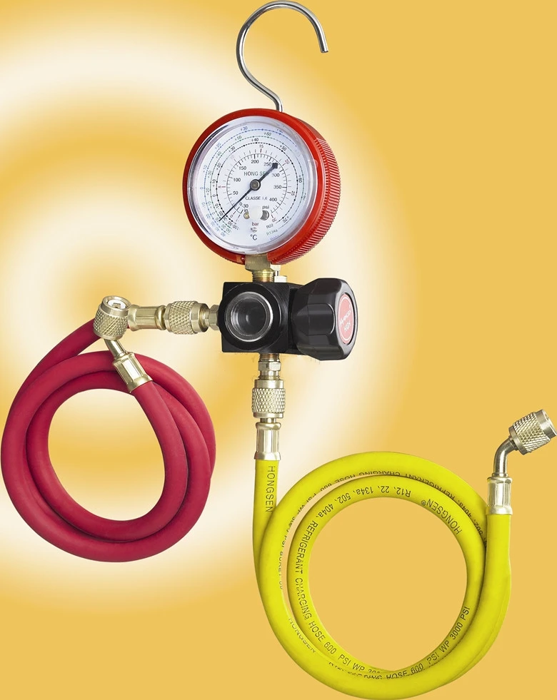Hvac 1 way Manifold gauge HS 470A R410 Single Gauge For R410 With 2pcs High Pressure Hosein