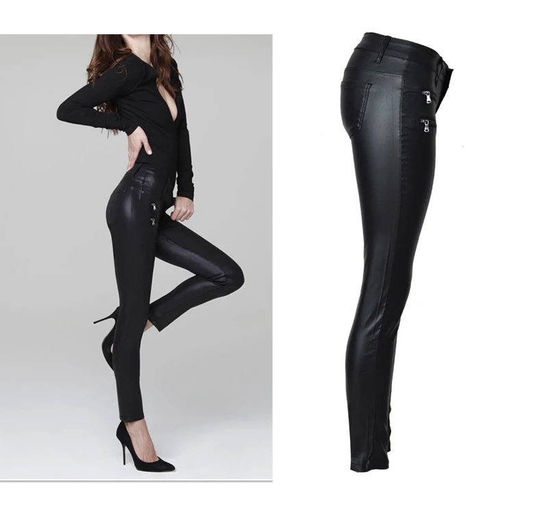 2017 Amazon EBAY AliExpress Hot European and American women's models burst low waist Slim feet PU leather pants double zipper (6)