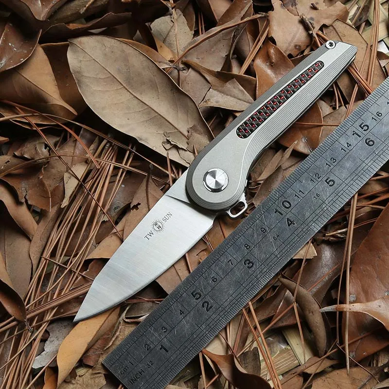 

TWO SUN TS79 D2 blade Flipper ball brearing folding knife titanium camping hunting Pocket knives outdoor gear Survival EDC Tool
