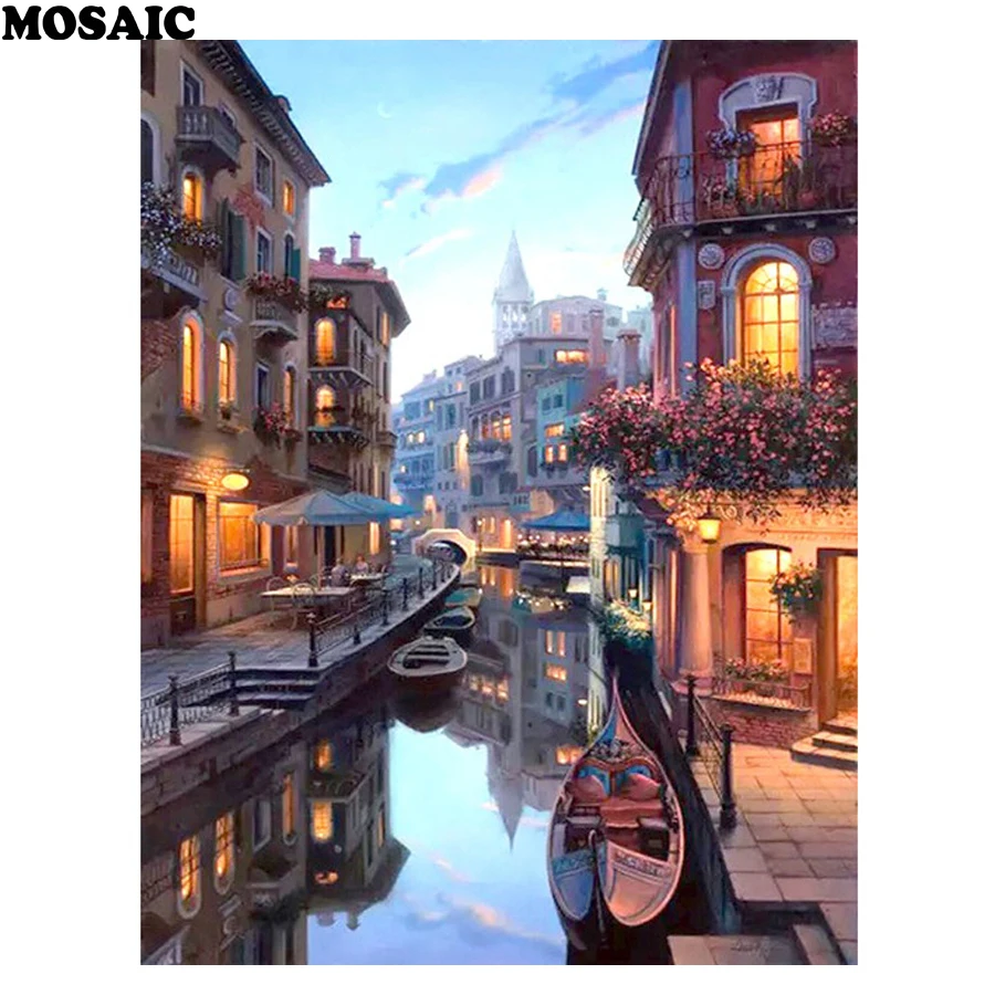 

full square resin 5D diy diamond painting cross stitch Venice Night Landscape diamond embroidery sale crafts kitchen decoration