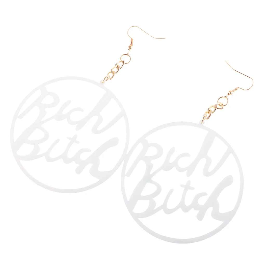 Oversized Punk Acrylic Earring Hip-hop Rich Bitch Big Letter Dangle Earrings for Party