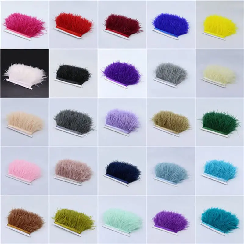 

1 Meter Width 8-10 CM Fancy Fluffy Dyed Colored Natural Ostrich Feather Tassel Fringe Lace Trim Shoes Bags Decoration 30 Colors