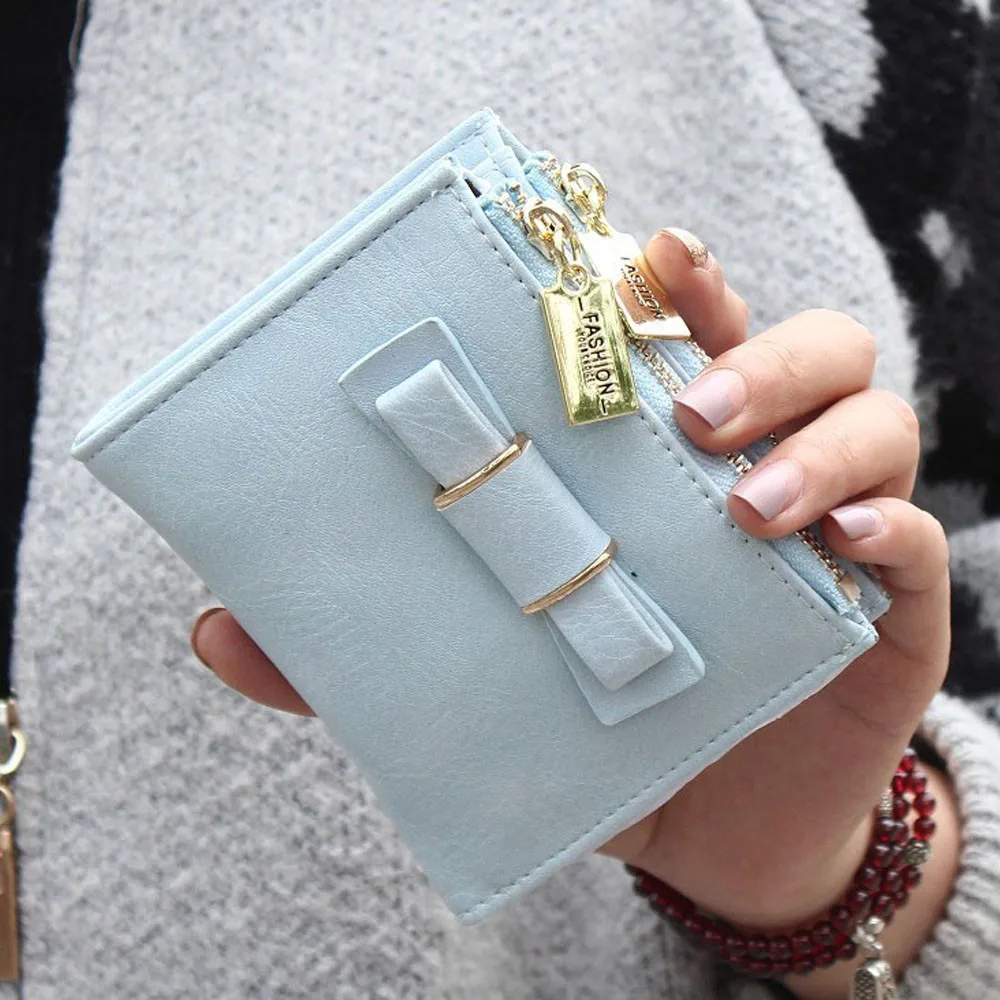 

Women Bag Zipper Bowknot Clutch Short Card Holder Purse Handbag ladies wallet billeteras para mujer monederos clip