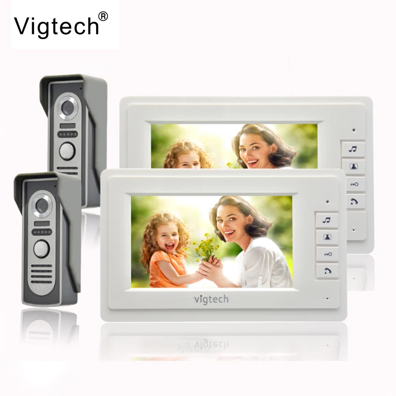 Vigtech 7 inch video door phone intercom system 2 cameras 2 monitor 2 door 2 house doorphone Speaker intercom